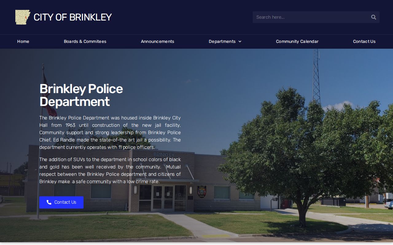 Brinkley Police Department official arrest-record contact page in Monroe County
