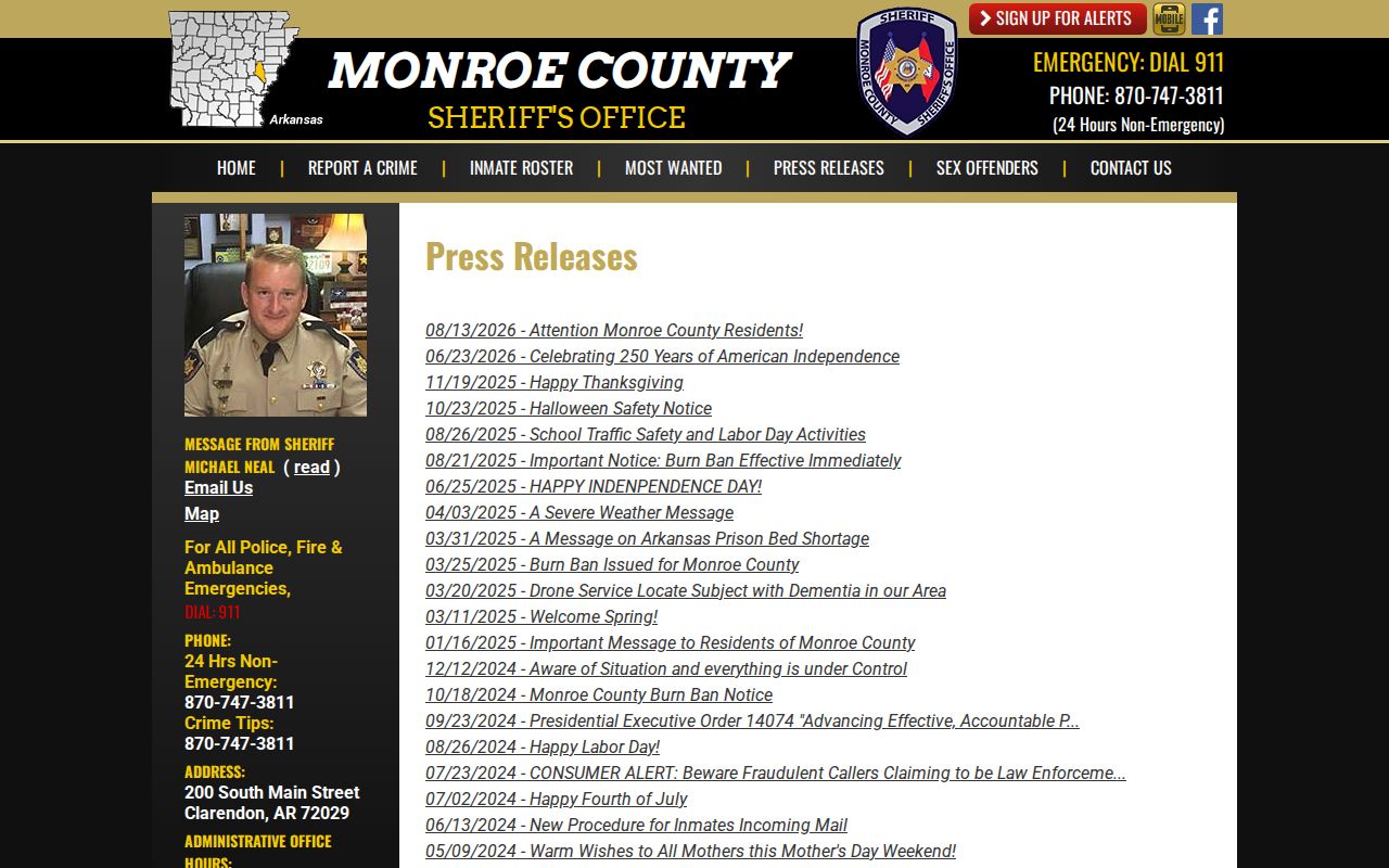 Monroe County Sheriff official crime news press-release archive