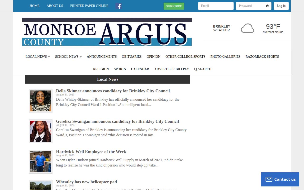 Monroe County Argus local news records for Brinkley Clarendon and Holly Grove