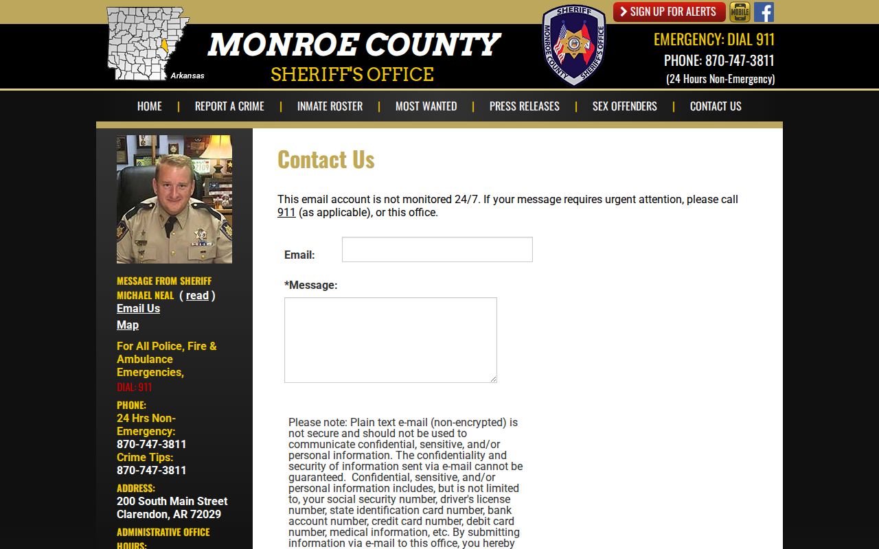 Monroe County Sheriff's Office wanted tip and contact record